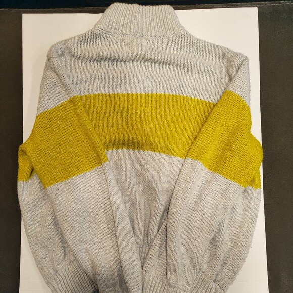 Aerie Oh Snow Soft Mock Neck Sweater Grey Yellow Colorblock Size Small Pullover - Picture 3 of 6